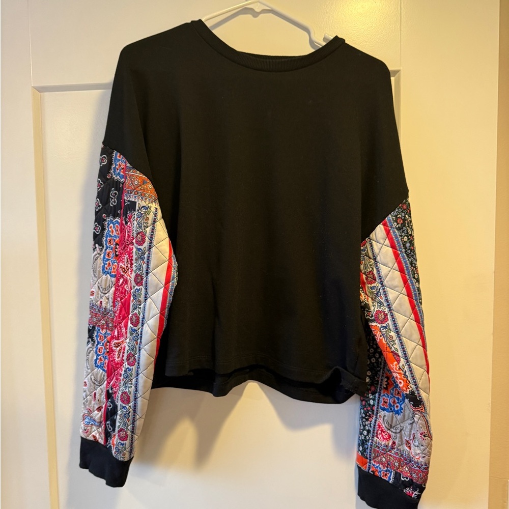 Zara Black Sweatshirt with Colorful Patchwork Sleeves